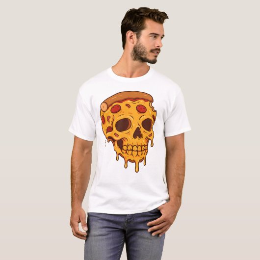 Pizza Skull T-shirt - Funny Foodie Skeleton T-shir (Voorkant volledig)