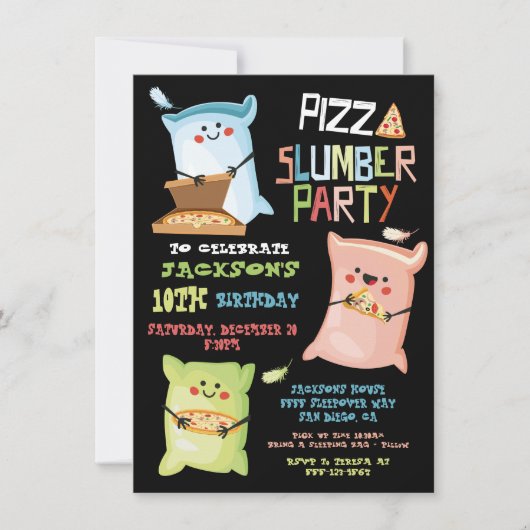 Pizza Sleepover Slumber verjaardagsfeest Uitnodigi Kaart (Voorkant)