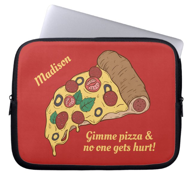 Pizza Slice, aangepaste naam en tekstlaptophoezen Laptop Sleeve (Voorkant)