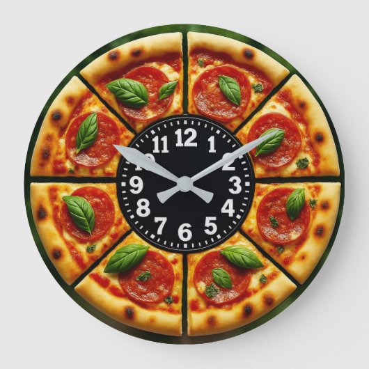 Pizza slice cheesy timepiece pizzeria wall art  grote klok (Voorkant)