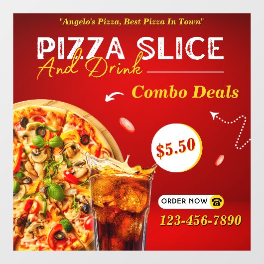 Pizza slice en een Drink promo aanpassen Raamsticker (Vel)