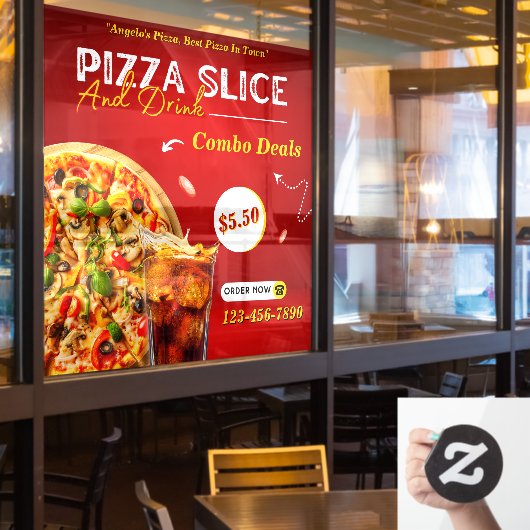 Pizza slice en een Drink promo aanpassen Raamsticker (Restaurant Raam)
