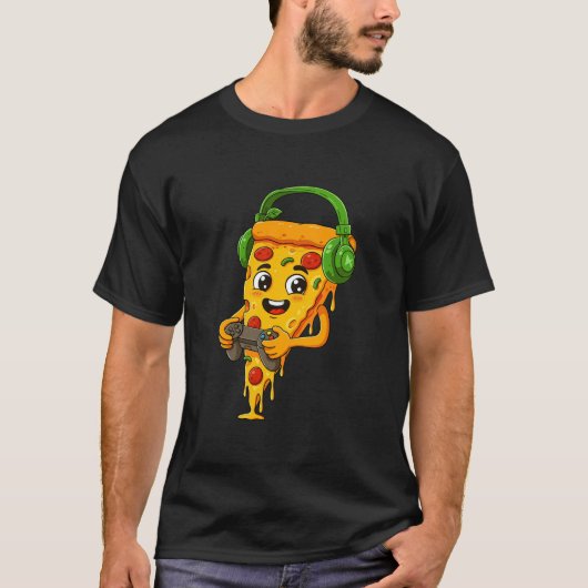 Pizza Slice Hoofdtelefoon Gaming Shirt | Funny Gam (Voorkant)