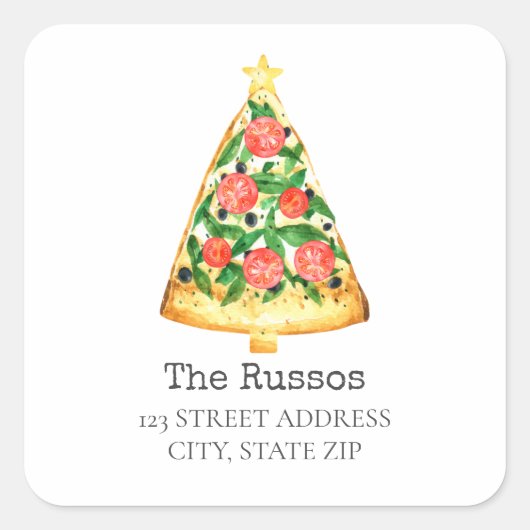 Pizza Slice-kerstboom Adres Square Sticker (Voorkant)