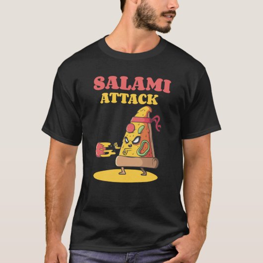 Pizza Slice Motif Ninja Salami Attack Pizza Cheese T-shirt (Voorkant)