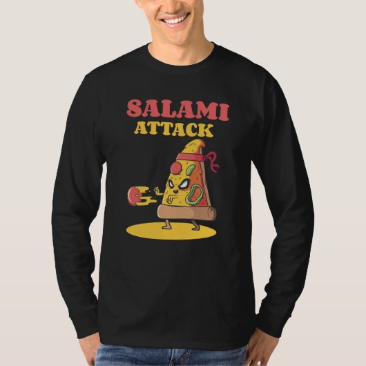 Pizza Slice Motif Ninja Salami Attack Pizza Cheese T-shirt (Voorkant)