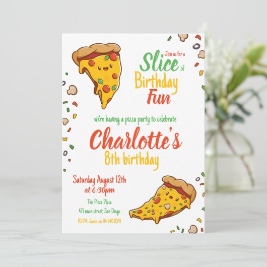 Pizza, Slice of Birthday fun, kawaii Kaart (Staand voorkant)