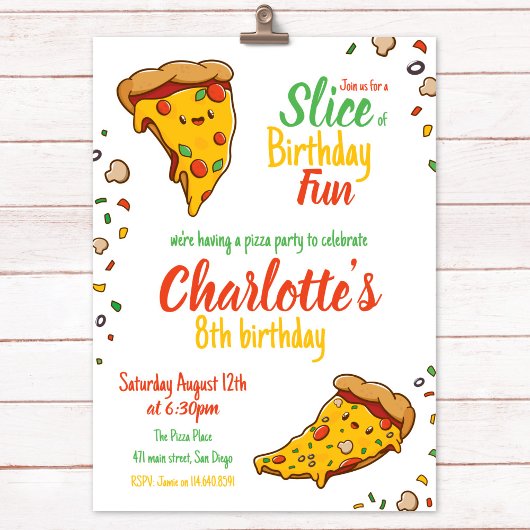 Pizza, Slice of Birthday fun, kawaii Kaart