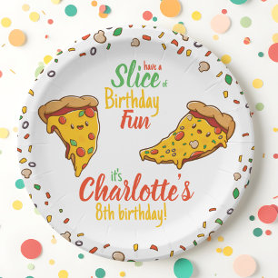 Pizza, Slice of Birthday fun, kawaii Papieren Bordje