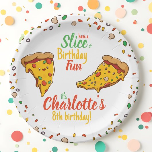 Pizza, Slice of Birthday fun, kawaii Papieren Bordje