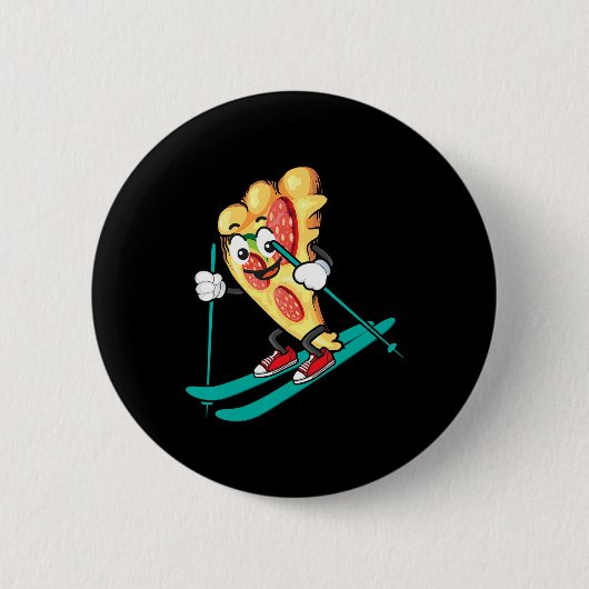 Pizza Slice op ski's Cool Tarwedeeg Pie Lovers Gi Ronde Button 5,7 Cm (Voorkant)