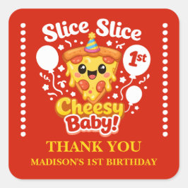 Pizza Slice Party – 1st Birthday Party Favor Vierkante Sticker