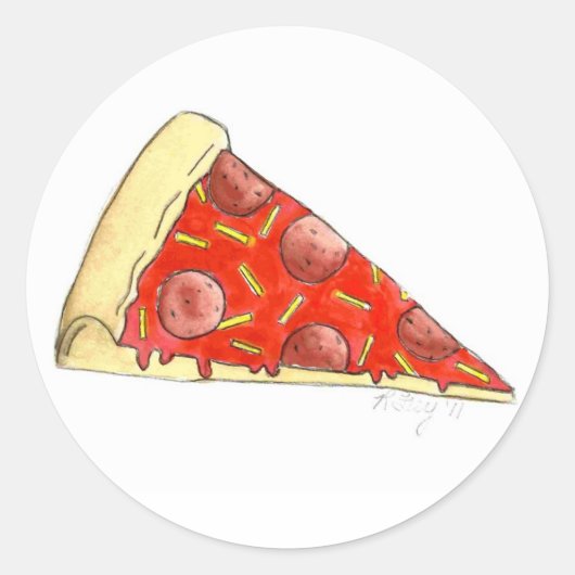 Pizza Slice Pepperoni Kaas Pizzeria Italiaans eten Ronde Sticker (Voorkant)