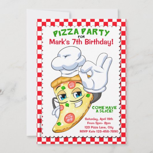 Pizza Slice Pizza Birthday Party Invitations Kaart (Voorkant)
