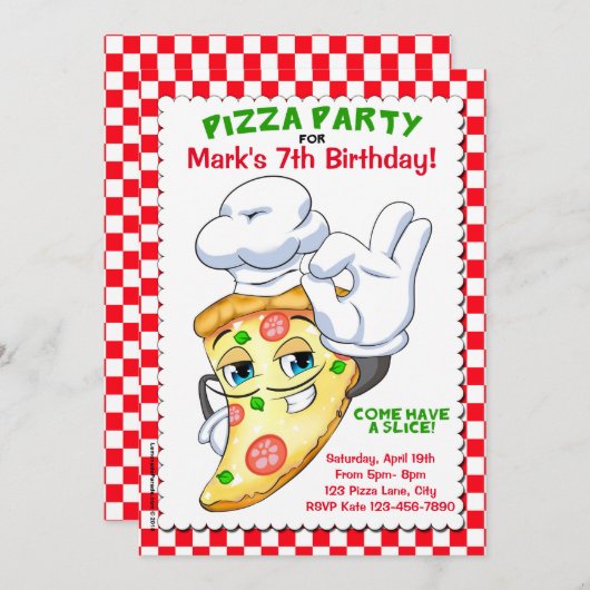 Pizza Slice Pizza Birthday Party Invitations Kaart (Voorkant / Achterkant)