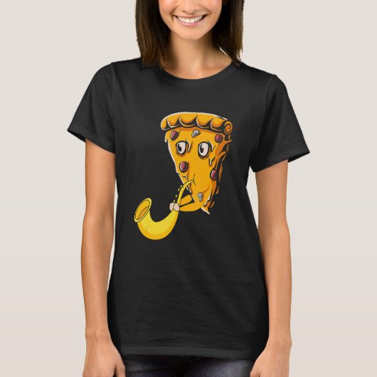 Pizza Slice Playing Saxophone Music Saxfonist Mu T-shirt (Voorkant)