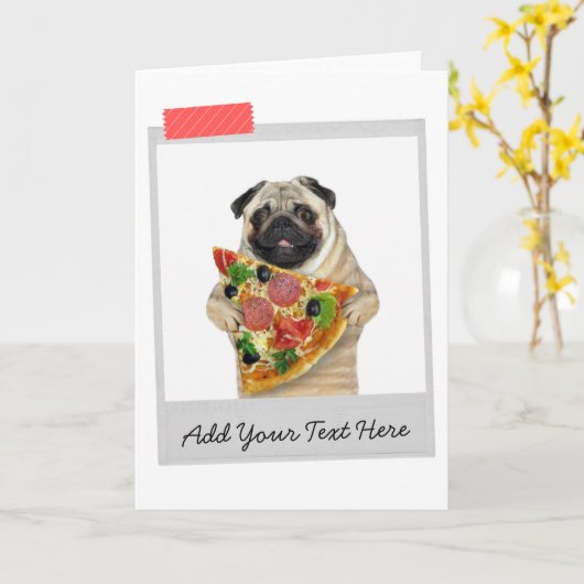 Pizza Slice Pug Dog Funny Card Kaart (Gele Bloem)