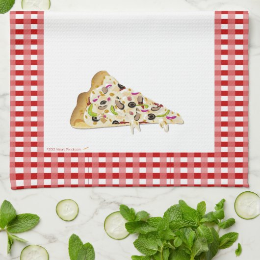 Pizza Slice Red Checks Border Tea Towel Dish Towel Theedoek (Gevouwen)