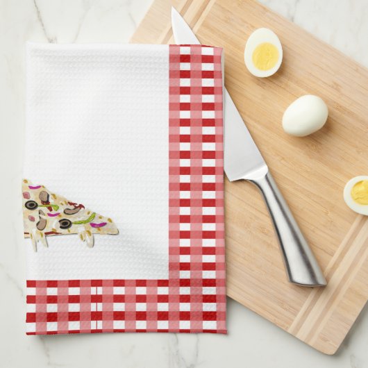Pizza Slice Red Checks Border Tea Towel Dish Towel Theedoek (Quarter Fold)