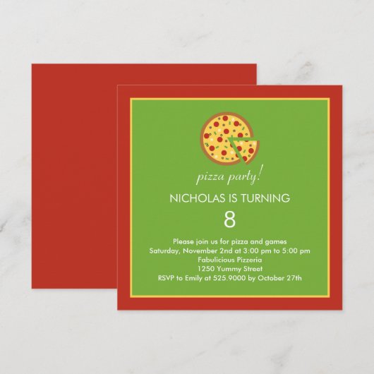 Pizza Slices - Birthday Party Invitation Kaart (Voorkant / Achterkant)