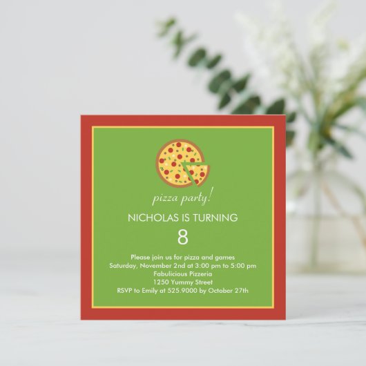 Pizza Slices - Birthday Party Invitation Kaart (Staand voorkant)
