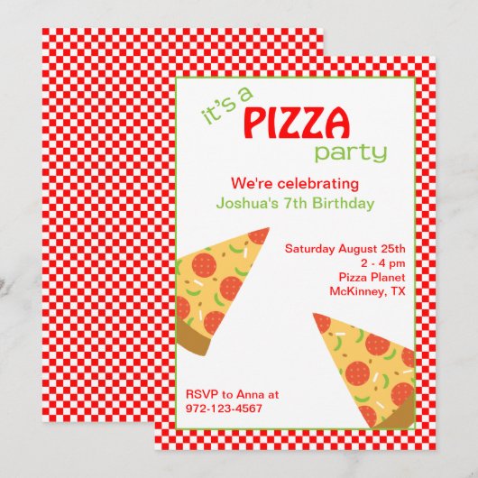 Pizza Slices Birthday Party Kaart (Voorkant / Achterkant)