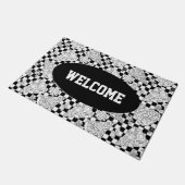 Pizza Slices Black White Checkered Chef Welcome Deurmat (Schuin)