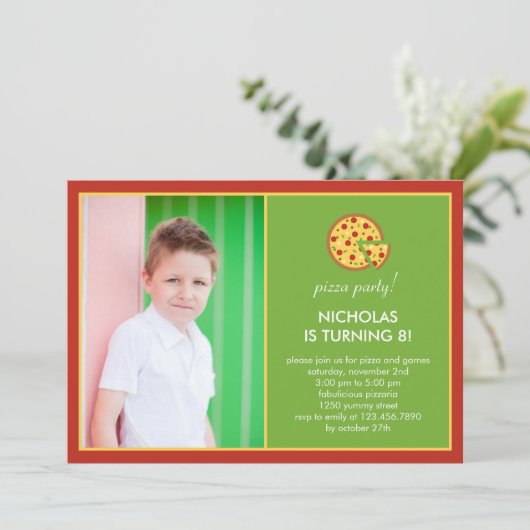 Pizza Slices Foto Birthday Invitation Kaart (Staand voorkant)