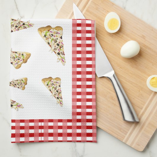 Pizza Slices Red Checkered Border Tea Towel Theedoek (Quarter Fold)
