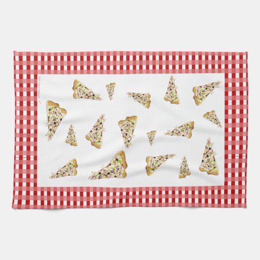Pizza Slices Red Checkered Border Tea Towel Theedoek (Horizontaal)