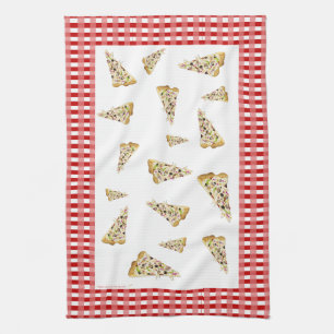 Pizza Slices Red Checkered Border Tea Towel Theedoek