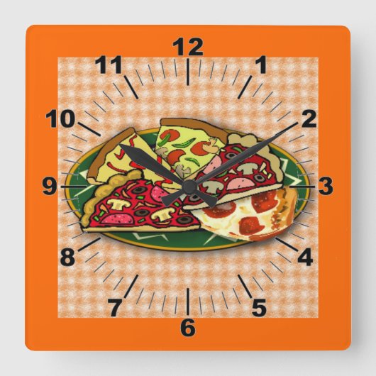 Pizza Slices Wall Clock Vierkante Klok (Voorkant)