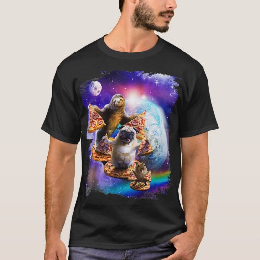 Pizza Sloth Pug Hamster In Space Galaxy Funny T-shirt (Voorkant)