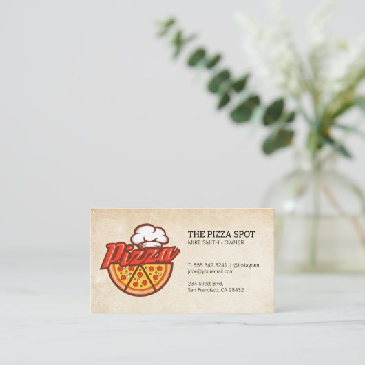 Pizza Sneden Chef Hoed Visitekaartje (Staand voorkant)