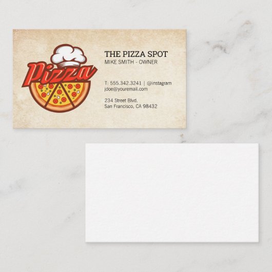 Pizza Sneden Chef Hoed Visitekaartje (Voorkant / Achterkant)