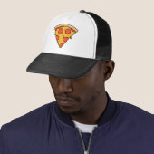 pizza, snee, pizzapunt, druipend, pepperoni, vo trucker pet (In situ)