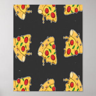 Pizza snijdt het patroon van het voedselkarakter poster