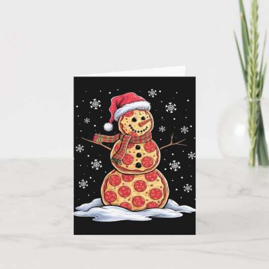 Pizza Snowman - Santa Hat - Kerstfeest Kaart (Voorkant)