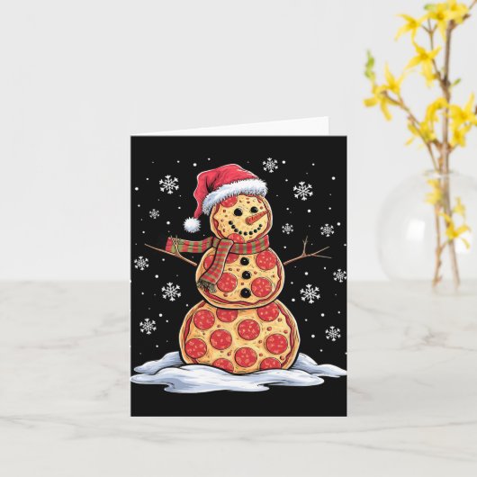 Pizza Snowman - Santa Hat - Kerstfeest Kaart (Gele Bloem)
