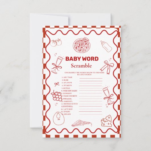 Pizza Speciaal woord scramble baby shower spel kaa Kaart (Voorkant)