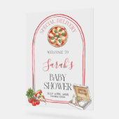 Pizza Special Delivery Baby Shower Welcome  Acryl Bord (Hoek)