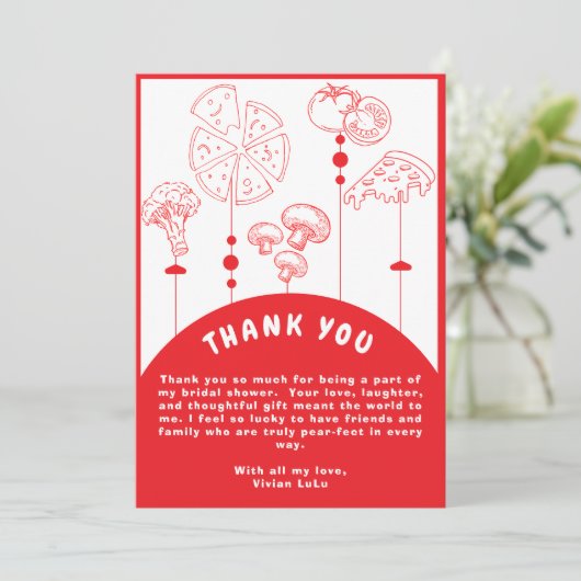 Pizza speciale levering Baby shower Bedankkaart (Staand voorkant)