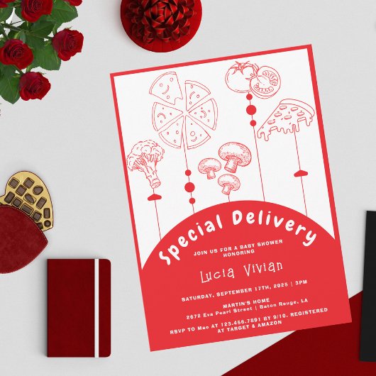 Pizza speciale levering Baby shower Kaart