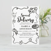 Pizza, speciale levering Baby shower uitnodiging (Staand voorkant)