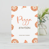 Pizza Station teken, Pizza 1e Verjaardagsfeest tek Kaart (Staand voorkant)