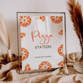 Pizza Station teken, Pizza 1e Verjaardagsfeest tek Poster