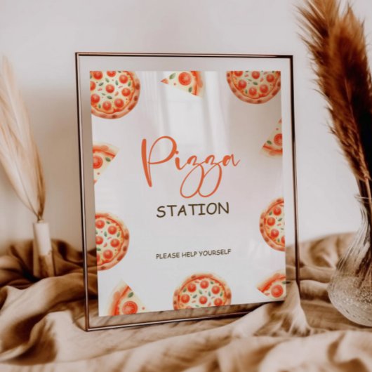 Pizza Station teken, Pizza 1e Verjaardagsfeest tek Poster
