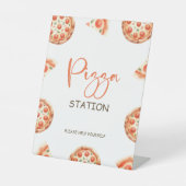 Pizza Station teken, Pizza 1e Verjaardagsfeest tek Reclamebord Met Voetstuk (Voorkant)