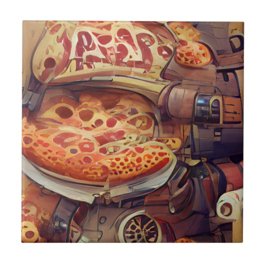 Pizza steampunk grafische abstracte kunst tegeltje (Voorkant)