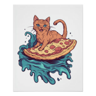 Pizza Surf Kat � Extreme Foodie Kat Avontuur Perfect Poster